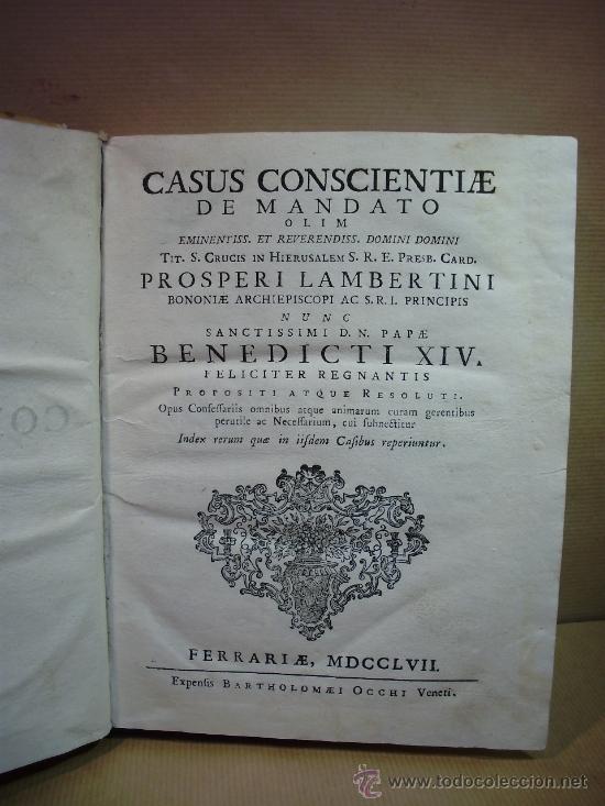 Libros: CASUS CONSCIENTIAE DE MANDATO��.. - Prosperi Lambertini. - Foto 2