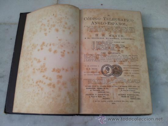 Libros: Curioso libro El c&oacute;digo telegrafico anglo-espa&ntilde;ol H. R. Meyer a&ntilde;o 1886 - Foto 2