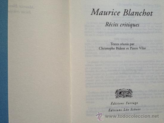 Libros: Maurice Blanchot - Recits critiques - En franc&eacute;s - Foto 4