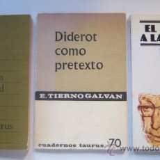 Libros: TIERNO GALVÁN 3 LIBROS: DIDEROT PRETEXTO, 1965. LA HUMANIDAD REDUCIDA, 1970.EL MIEDO A LA RAZÓN,1986. Lote 38621021