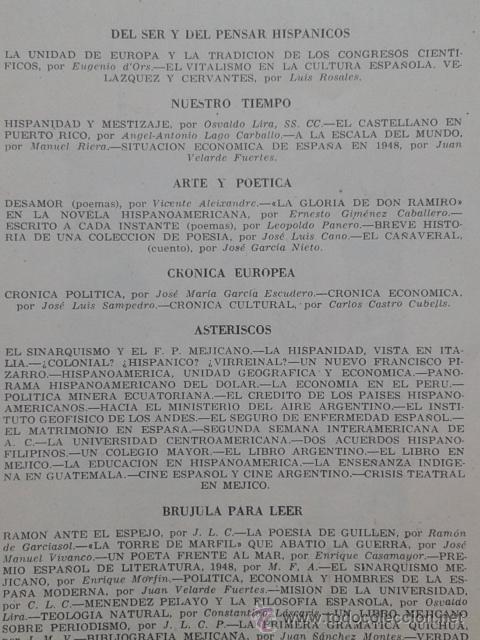 Libros: Cuadernos Hispanoamericanos. Madrid, Marzo-Abril 1949, N&ordm; 8. - Foto 2