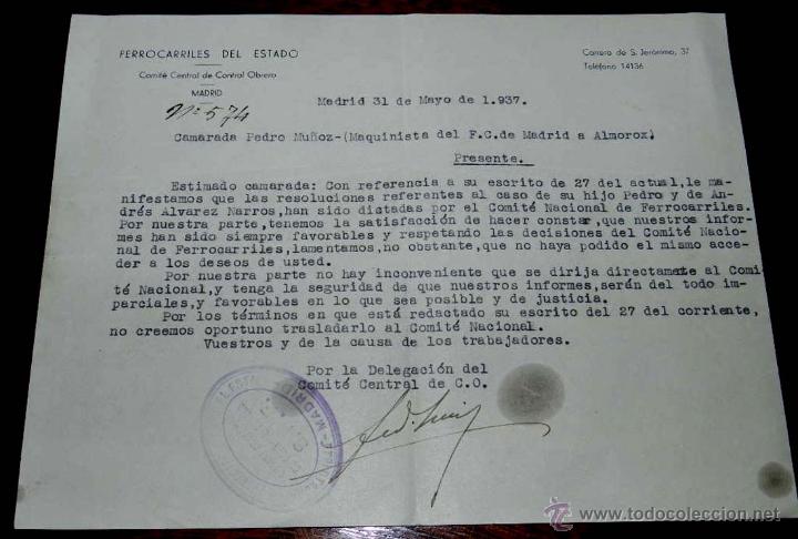 Libros: ANTIGUO DESPACHO GUERRA CIVIL, FERROCARRILES DEL ESTADO, COMITE CENTRAL DE CONTROL OBRERO, MADRID, 3