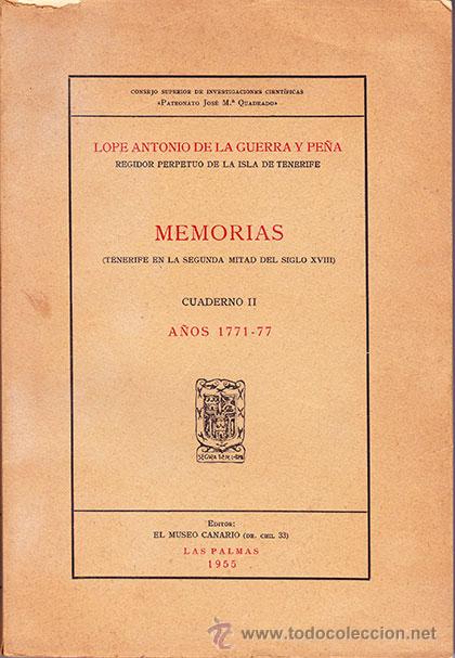 Libros: Memorias. / LOPE ANTONIO DE LA GUERRA  Y PE&Ntilde;A - Foto 1