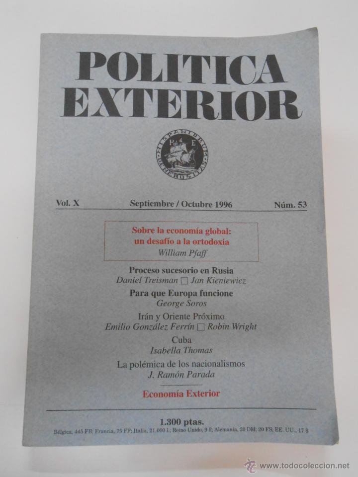 Libros: POL&Iacute;TICA EXTERIOR. REVISTA TRIMESTRAL. VOLUMEN. X. N&Uacute;MERO 53. SEPTIEMBRE - OCTUBRE 1996. TDK194 -