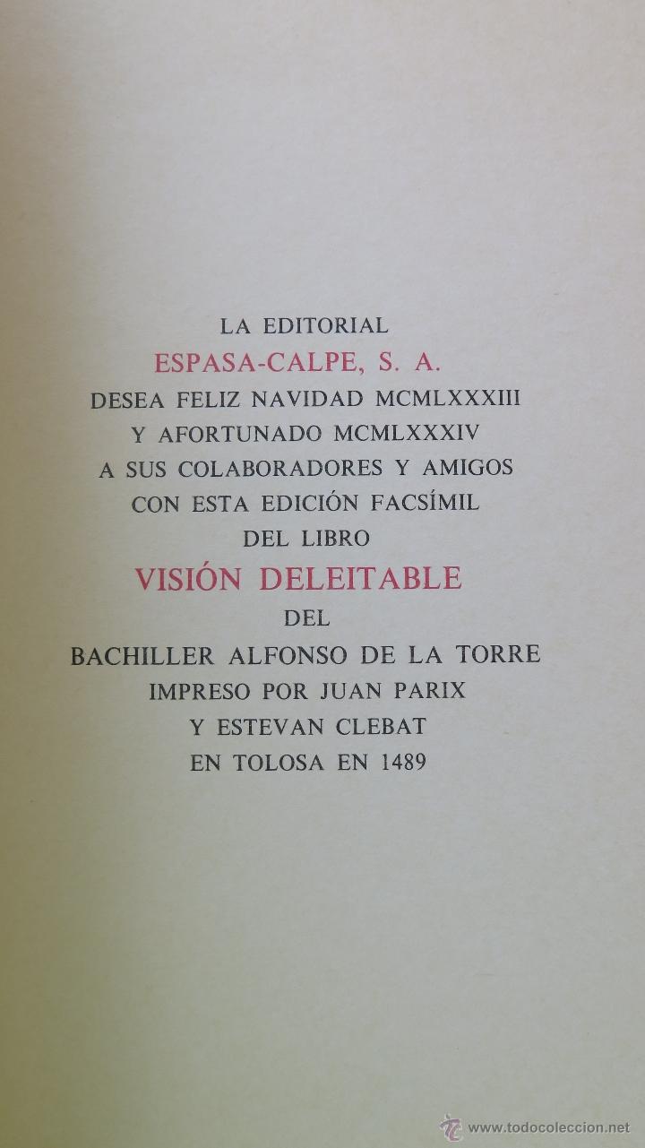 Libros: VISION DELEITABLE. BACHILLER ALFONSO DE LA TORRE. FACSIMIL. ESPASA CALPE - Foto 2
