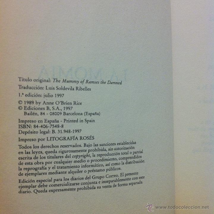 Libros: LA MOMIA - ANNE RICE - EDICIONES B - 1997. - Foto 3