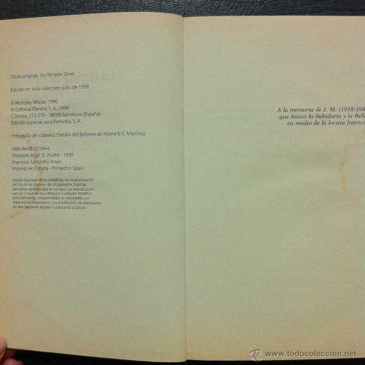 Libros: LA L&Aacute;PIDA TEMPLARIA - NICHOLAS WILCOX - EDITORIAL PLANETA 1999. - Foto 4