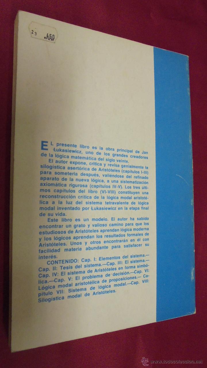 Libros: LA SILOGISTICA DE ARIST&Oacute;TELES. JAN TUKASIEWICZ. EDITORIAL TECNOS. 1977. - Foto 5