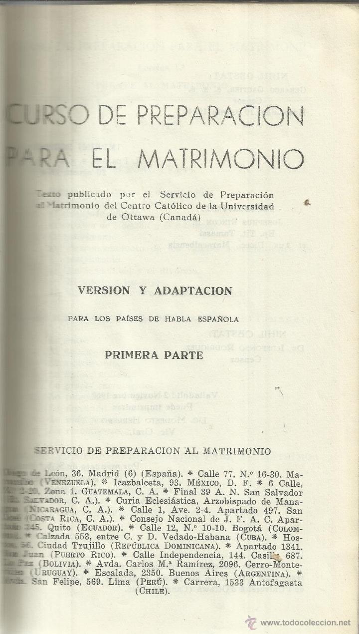 Libros: CURSO DE PREPARACI&Oacute;N PARA EL MATRIMONIO. CENTRO CAT&Oacute;LICO DE LA UNIVERSIDAD DE OTAWA. 1960