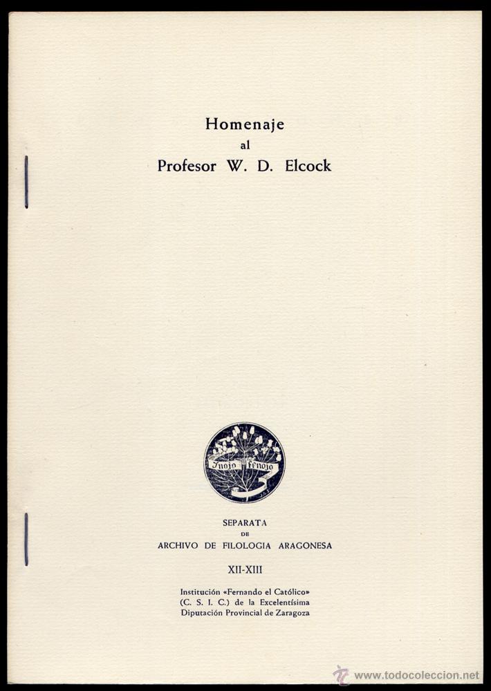 Libros: ELCOCK, William Denis.  Relecciones. Homenaje al Profesor W.D. Elcock.  1960.
