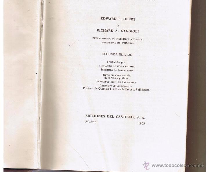 Libros: TERMODINAMICA. OBERT - GAGGIOLI. EDICIONES DEL CASTILLO 1965.  (P/B9) - Foto 2