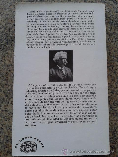 Libros: PRINCIPE Y MENDIGO -- MARK TWAIN -- EDICIONES BUSMA - 1985 -- - Foto 3