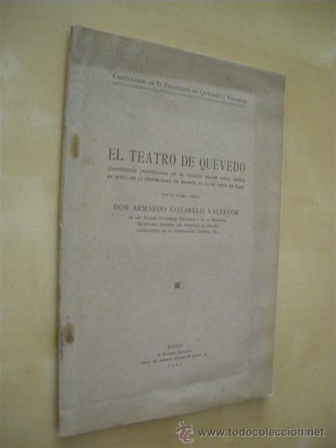 Libros: EL TEATRO DE QUEVEDO - ARMANDO COTARELO VALLEDOR - Foto 1