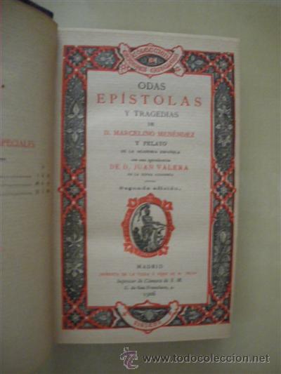Libros: ODAS, EP&Iacute;STOLAS Y TRAGEDIAS - MARCELINO MENENDEZ Y PELAYO - Foto 1