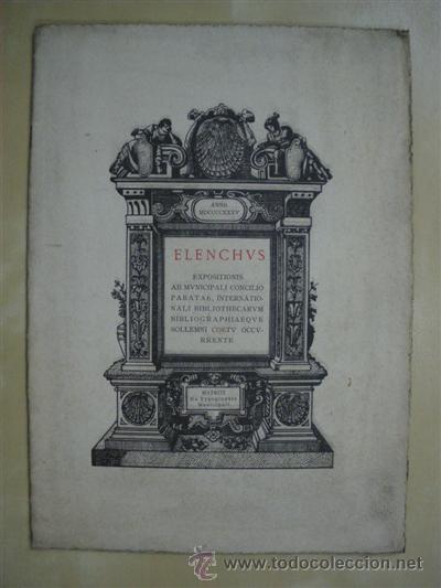 Libros: ELENCHUS. EXPOSITIONIS AB MUNICIPALI CONCILIO PARATAE, INTERNATIONALI BIBLIOTHECARUM BIBLIOGRAPHIAE