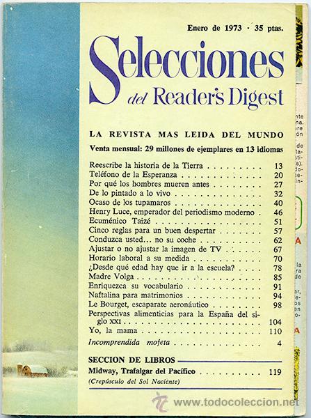Libros: Selecciones del Readers Digest. Enero 1973. 156 p&aacute;ginas - Foto 1