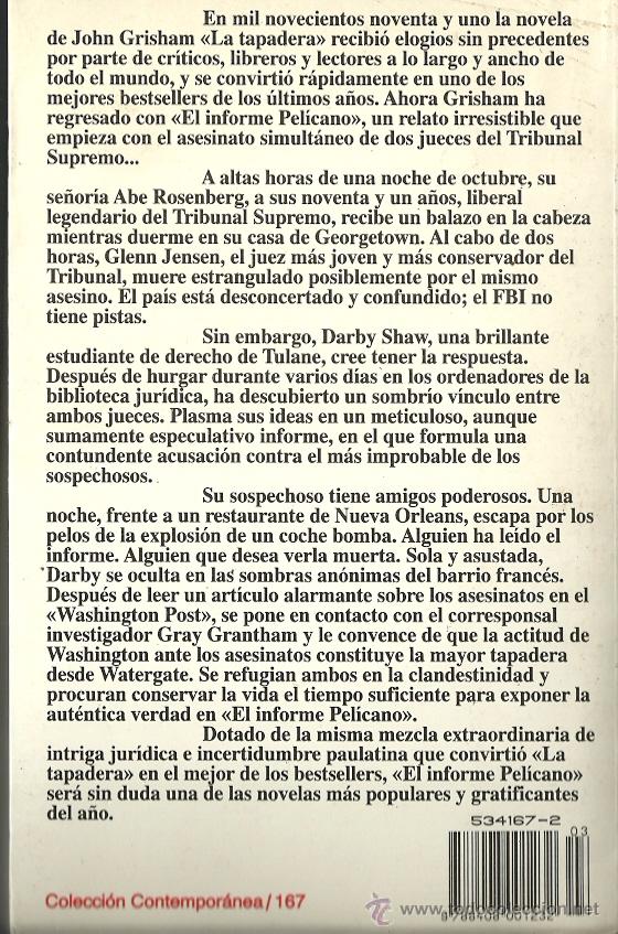 Libros: John Grisham-El informe Pel&iacute;cano.Planeta 1993. - Foto 2