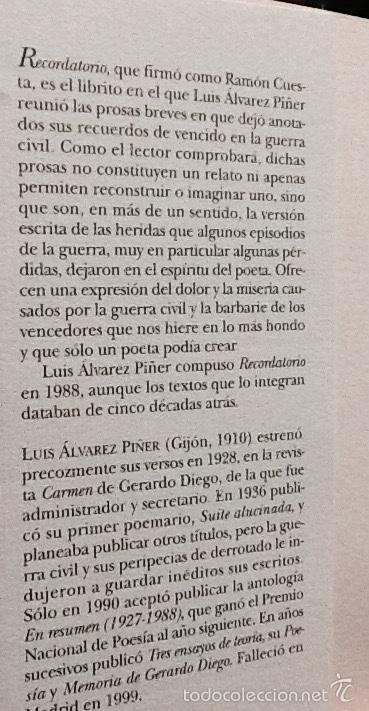 Libros: Recordatorio de Ram&oacute;n Cuesta. Luis &Aacute;. Pi&ntilde;er. Pre-textos . - Foto 2