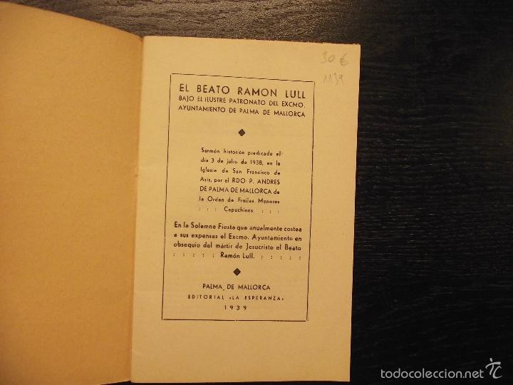 Libros: SERM&Oacute;N EL BEATO RAMON LLULL, RDO. P. ANDRES, 1939 - Foto 2