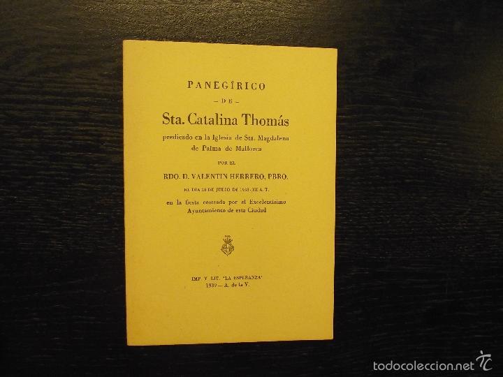 Libros: PANEG&Iacute;RICO DE STA. CATALINA THOM&Aacute;S, RDO. D. VALENTIN HERRERO, PBRO., 1938