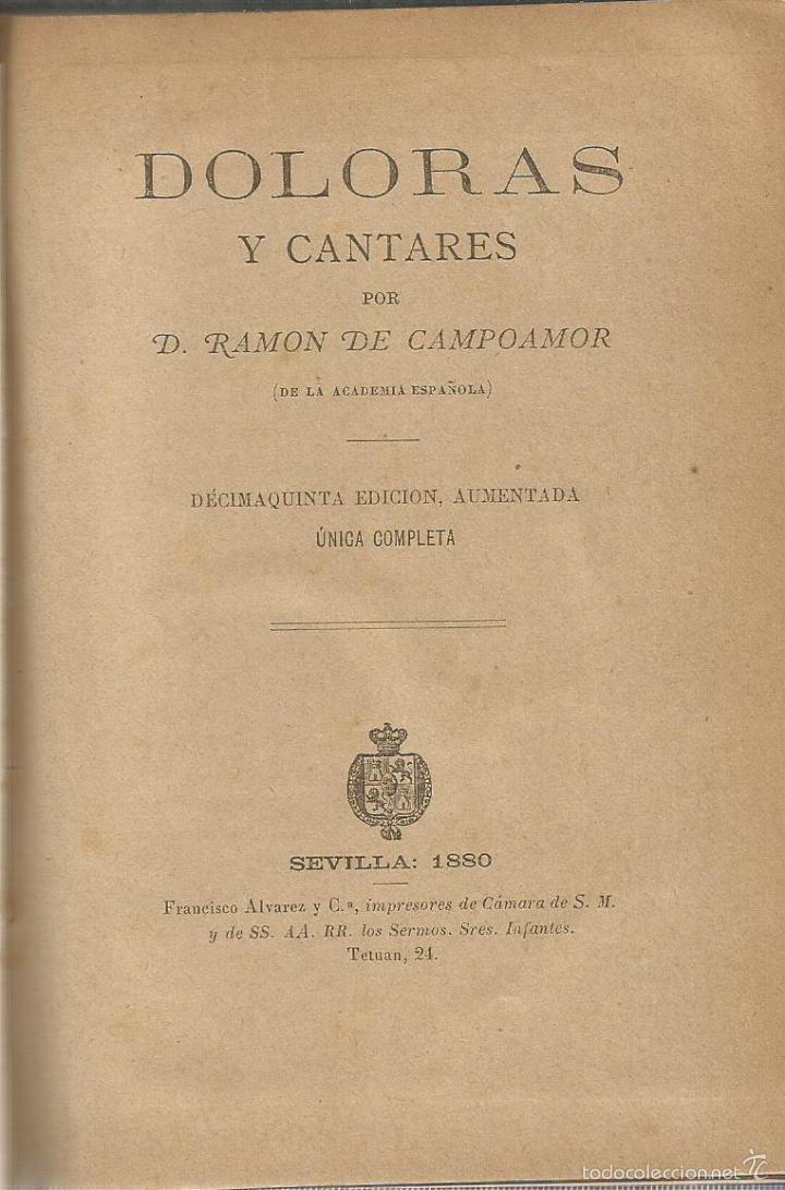 Libros: Doloras y cantares - DE CAMPOAMOR, RAMON - Foto 2