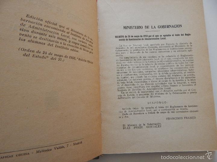 Libros: Reglamento de Funcionarios de Administraci&oacute;n Local. Edici&oacute;n Oficial - 1952 - Foto 4