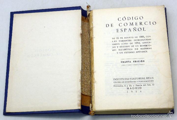 Libros: C&oacute;digo de Comercio Espa&ntilde;ol desde 1858 Instituto Editorial Reus 1954 - Foto 2