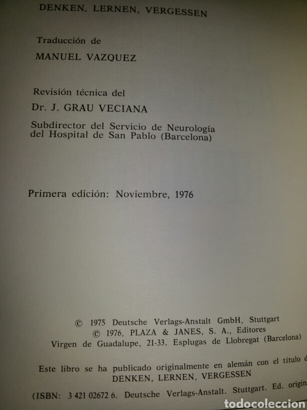Libros: PENSAR, APRENDER Y OLVIDAR / Frederic Vester / Primera edicion 1976 - Foto 2