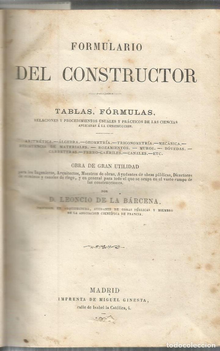 Libros: Formulario del constructor. Tablas, f&oacute;rmulas - DE LA BARCENA, LEONCIO - Foto 2