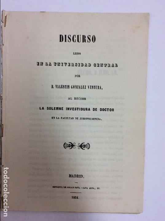 Libros: Discurso leido en la universidad central por D.valentin Gonzalez ventura - Foto 1