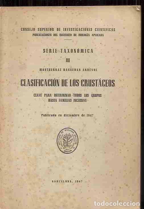 Libros: CLASIFICACI&Oacute;N DE LOS CRUST&Aacute;CEOS - BASSEDAS ARD&Eacute;VOL, MONTSERRAT - Foto 1