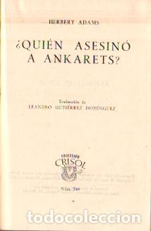 Libros: &iquest;Qui&eacute;n asesin&oacute; a Ankarets? - Adams, Herbert - Foto 1