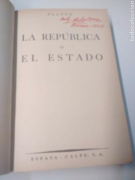 Libros: La rep&uacute;blica o el estado - Plat&oacute;n - Primera edici&oacute;n de 1941 - Foto 4