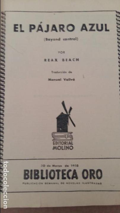 Libros: BUBLIOTECA DE ORO. EL PAJARO AZUL. POR REX BEACH - Foto 2