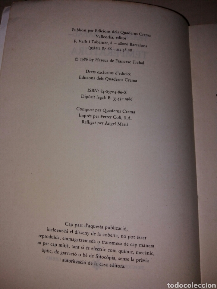 Libros: TEMPERATURA - FRANCESC TRABAL - QUADERNS CREMA - Foto 3