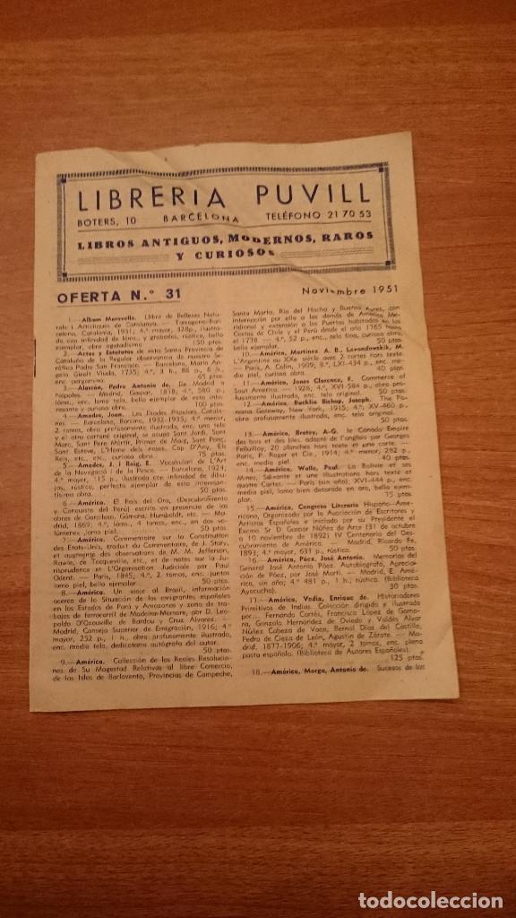 Libros: LIBRERIA PUVILL BARCELONA OFERTA N&ordm; 31 NOVIEMBRE 1951
