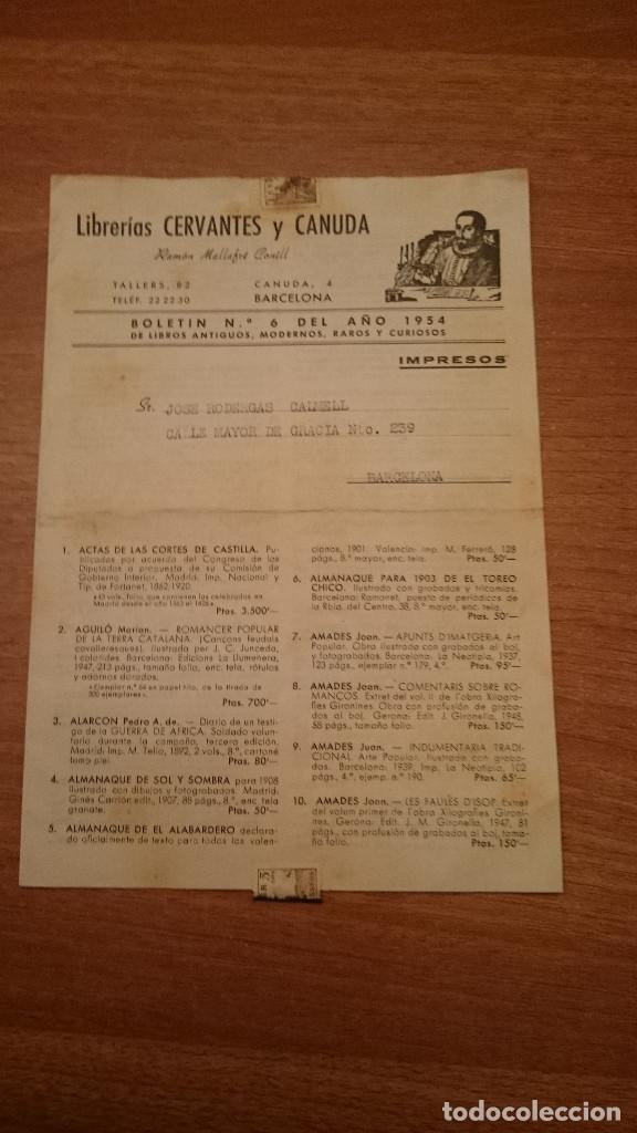 Libros: LIBRERIA CERVANTES Y CANUDA RAMON MALLAFRE CONILL BARCELONA BOLETIN N&ordm; 6 A&Ntilde;O 1954