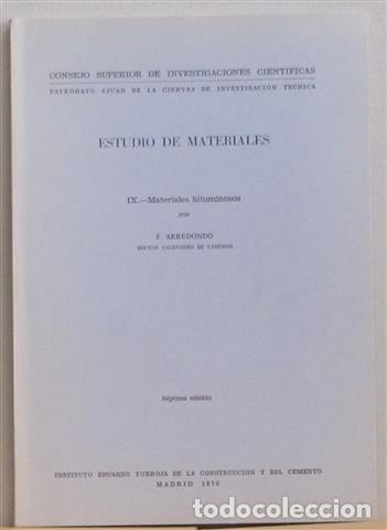 Libros: Estudio de materiales. 9. Materiales bituminosos - Arredondo Verd&uacute;, Francisco - Foto 1