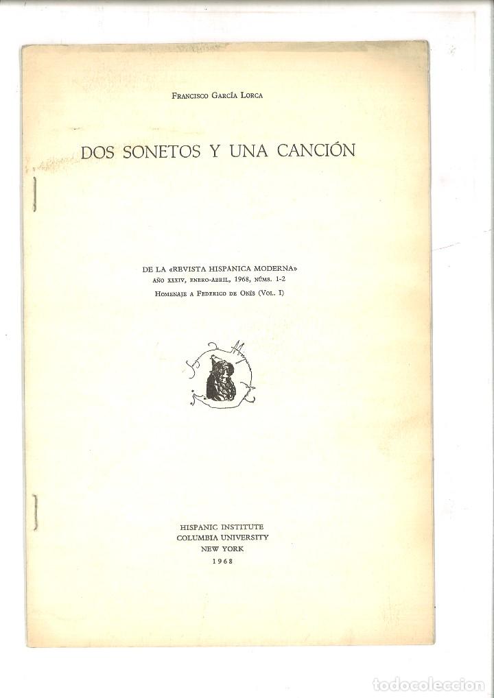 Libros: DOS SONETOS Y UNA CANCI&Oacute;N. Francisco Garc&iacute;a Lorca - Foto 1