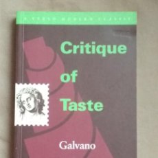 Libros: CRITIQUE OF TASTE. GALVANO DELLA VOLPE.