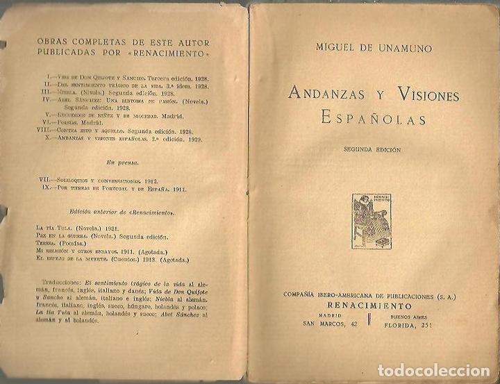 Libros: ANDANZAS Y VISIONES ESPA&Ntilde;OLAS. - UNAMUNO, Miguel de. - Foto 1