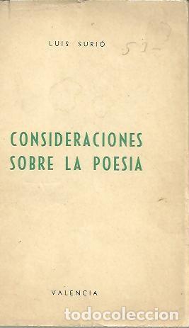 Libros: CONSIDERACIONES SOBRE POESIA. - SURIO, Luis. - Foto 1