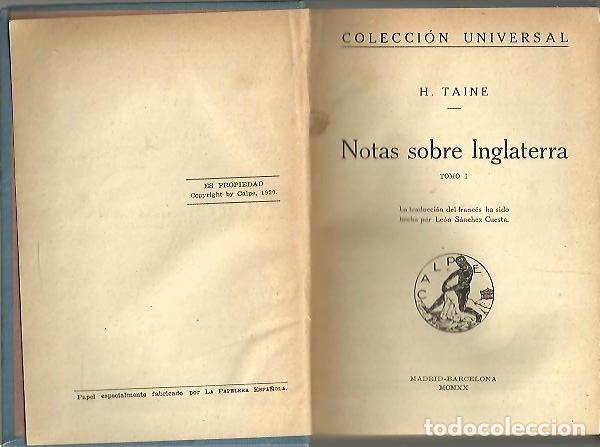 Libros: NOTAS SOBRE INGLATERRA. - TAINE, H. - Foto 1