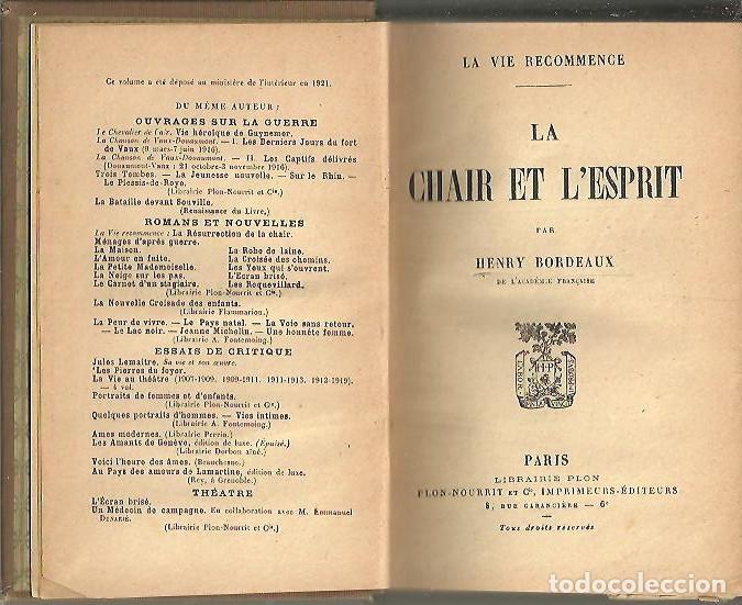 Libros: LA CHAIR ET LESPRIT. - BORDEAUX, Henry. - Foto 1