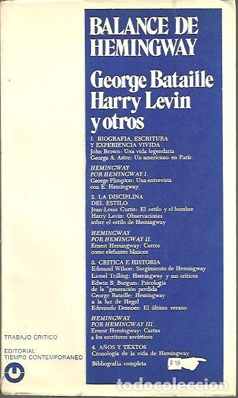 Libros: BALANCE DE HEMINGWAY. - BATAILLE, Georges. LEVIN, Harry� - Foto 1