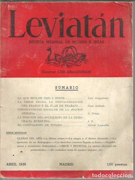 Libros: LEVIATAN. A&Ntilde;O II. NUM. 12. - REVISTA. - Foto 1