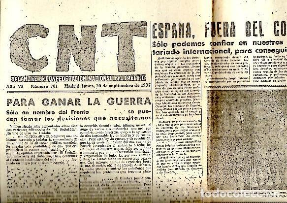 Libri di seconda mano: CNT. ORGANO DE LA CONFEDERACION NACIONAL DEL TRABAJO. A&Ntilde;O VI. N. 701. 20-SEPTIEMBRE-1937. - PERIODIC