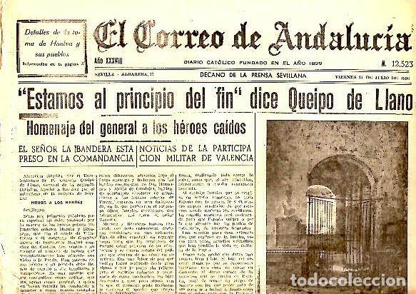 Libros: EL CORREO DE ANDALUCIA. DECANO DE LA PRENSA SEVILLANA. A&Ntilde;O XXXVIII. N. 12523. 31-JULIO-1936. - PERIO