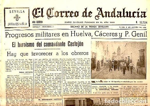 Libros: EL CORREO DE ANDALUCIA. DECANO DE LA PRENSA SEVILLANA. A&Ntilde;O XXXVIII. N. 12524. 3-AGOSTO-1936. - PERIO