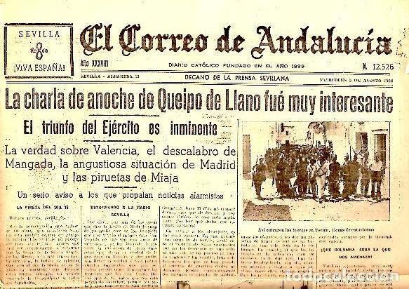 Libros: EL CORREO DE ANDALUCIA. DECANO DE LA PRENSA SEVILLANA. A&Ntilde;O XXXVIII. N. 12526. 5-AGOSTO-1936. - PERIO